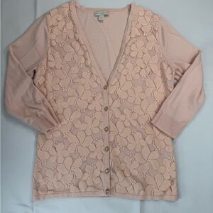 New York & Company Blush Knit Lace Cardigan